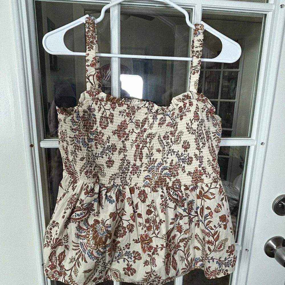 Old Navy Floral Smocked Bodice Peplum Tank Top Womens Large Earth Tones Boho - Picture 5 of 12